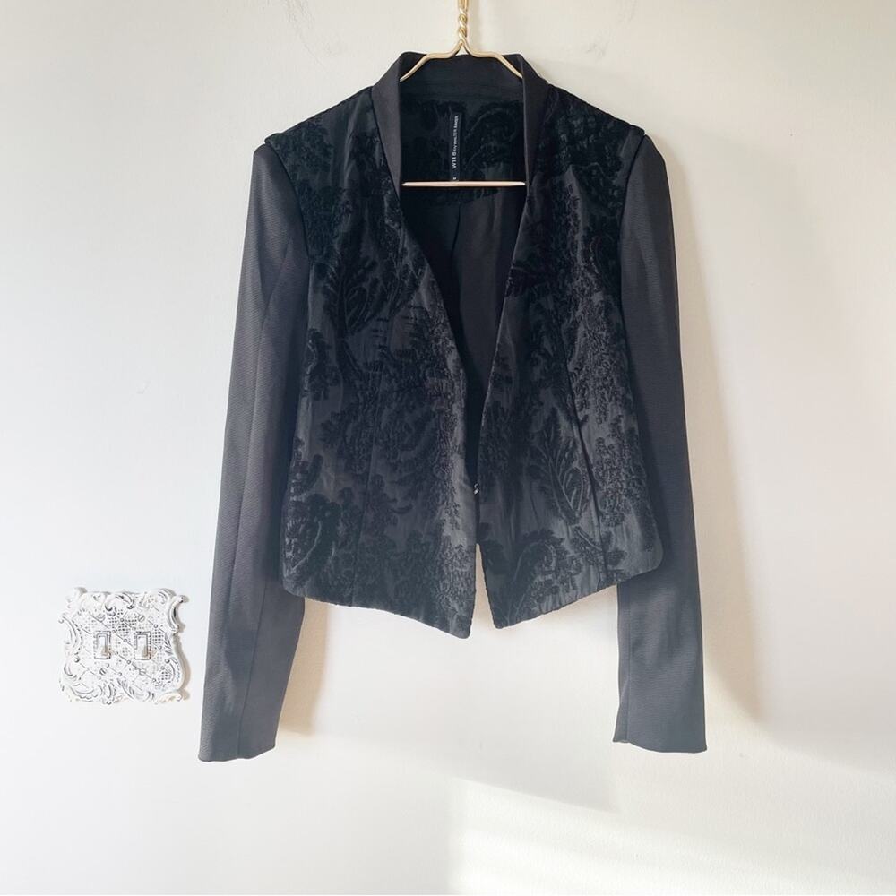 W118 by Walter Baker Black Jacquard Brocade Cropped Jacket M - Picture 9 of 11
